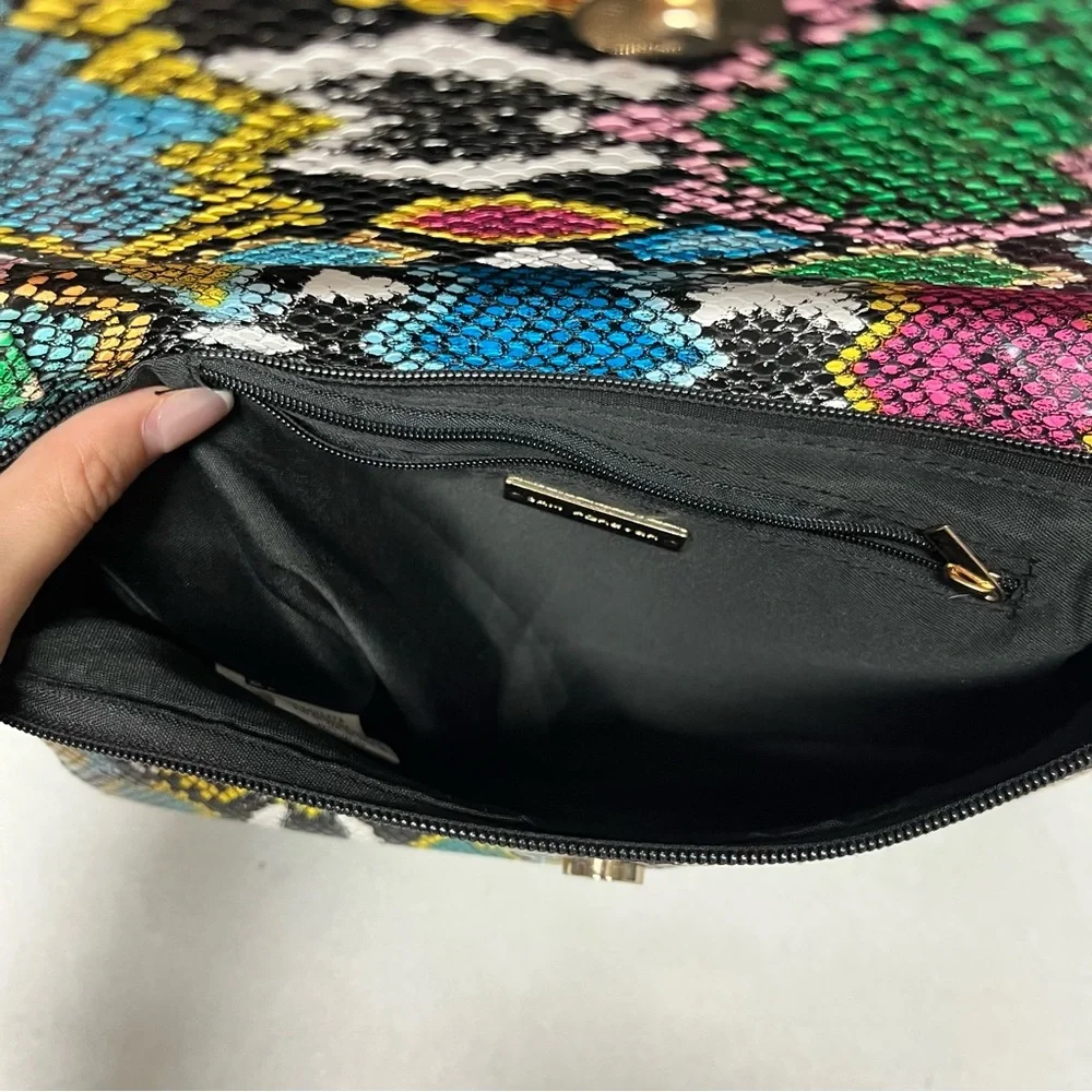 Multicolor color pop faux Snakeskin chain Crossbody Clutch Bag going out party - Picture 11 of 13